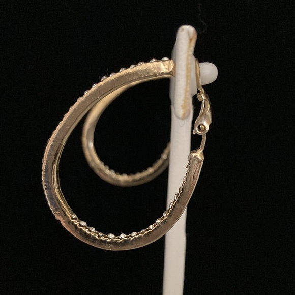 Rhinestone Oval Hoops Clip-On Earrings - Picture 5 of 5